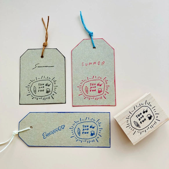 Hankodori はんこどり 0327 - SUN AND FUN Rubber Stamp