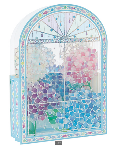 Sanrio Pop-Up Greeting Card - Hydrangeas Behind Window