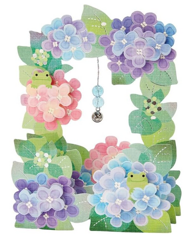 Sanrio Pop-Up Greeting Card - Hydrangea + Frog with Bell