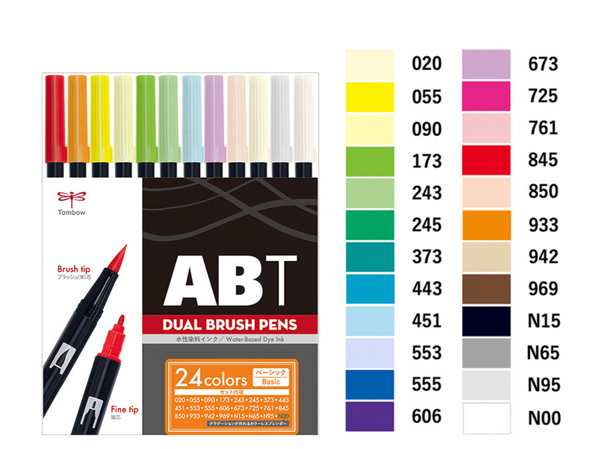 Tombow ABT Dual Brush Pen Set of 24, Basic Colours