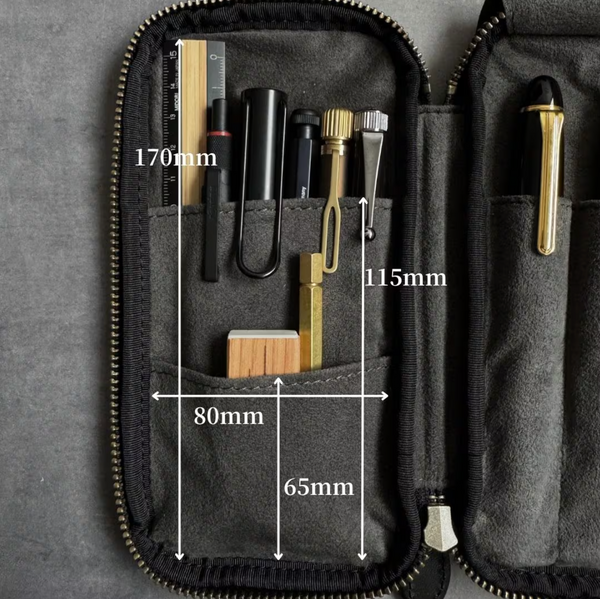 [Pebble Nume/Nubuck] Leather Zip Pen Case by &Liebe | Made in Japan
