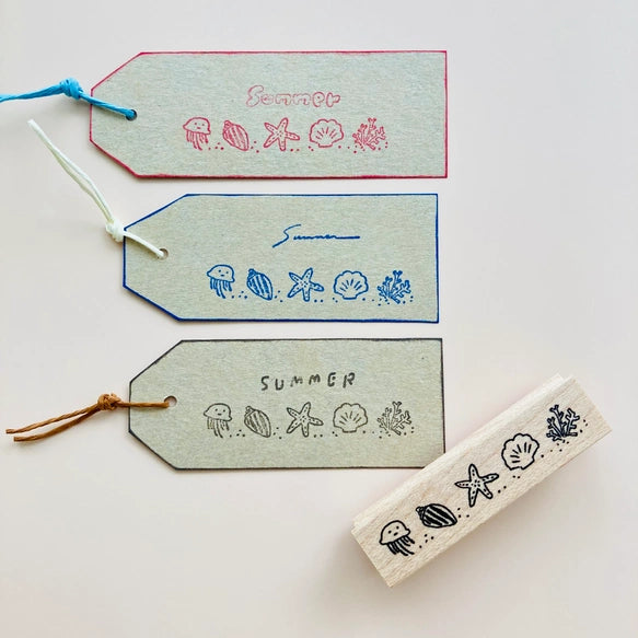 Hankodori はんこどり 0328 - Connected Sea Creatures Rubber Stamp