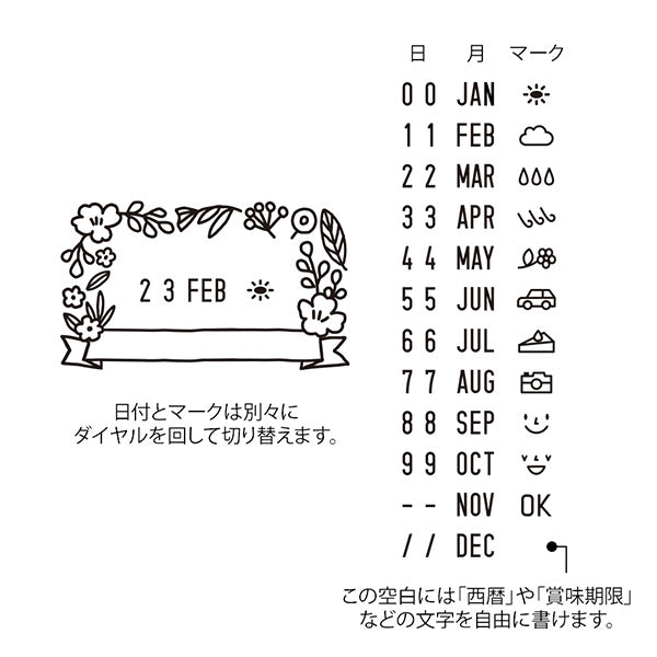 Midori Self Inking Rotating Date Stamp - Botaical frames