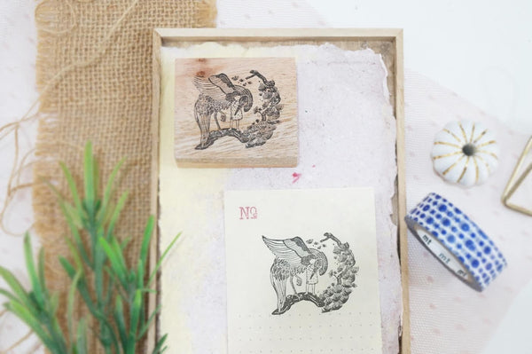 Black Milk Project Rubber Stamp BMP073 - Oriental Crane (on branch)